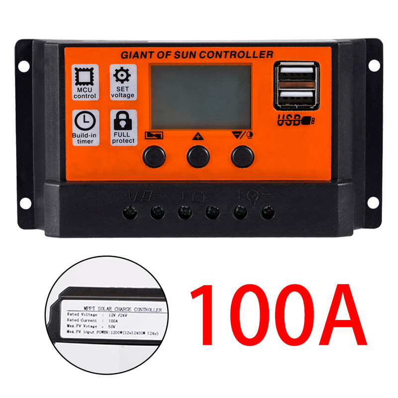 100A/80A/60A/30A/10A PWN automaatne päikeseenergia laadimise kontroller LCD-ekraan, kahekordne USB-väljund, 5 V päikesepaneeli aku laadimise regulaator