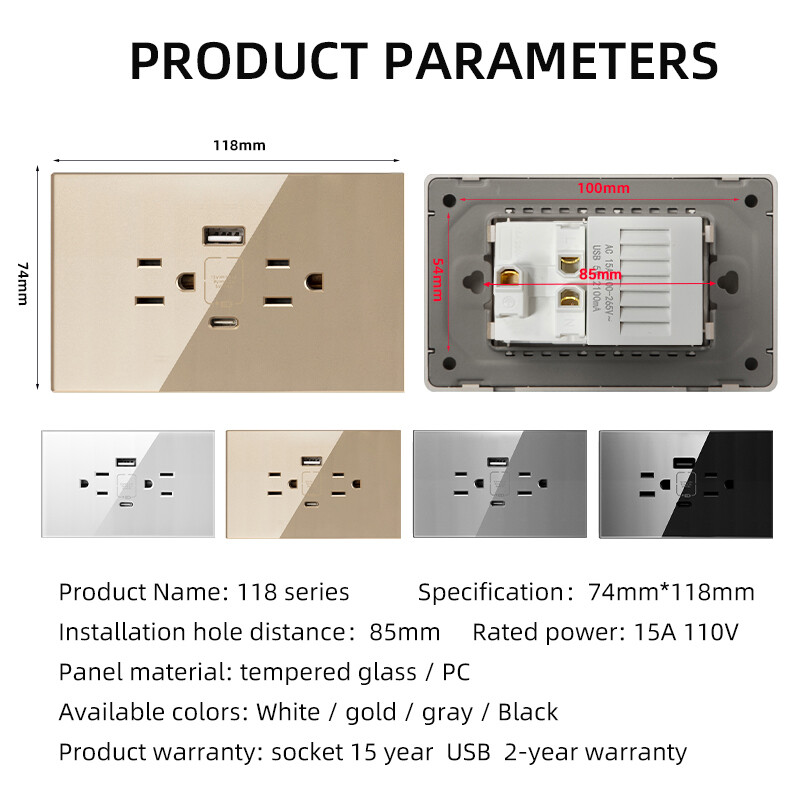Herepow Thailand American Standard Dvostruka USB zidna utičnica Type-c 3.1A brzo punjenje Patch Board adapter za pametne kućanske uređaje