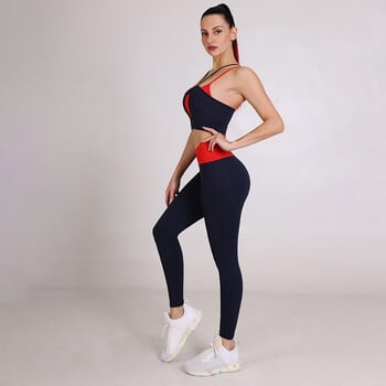 Push Up Leggings+Sexy Sutien Women Yoga Two Piece Set Patchwork Workout Running Sportssuit Clothing High Waist Chandals Mujer