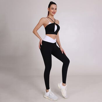 Push Up Leggings+Sexy Sutien Women Yoga Two Piece Set Patchwork Workout Running Sportssuit Clothing High Waist Chandals Mujer