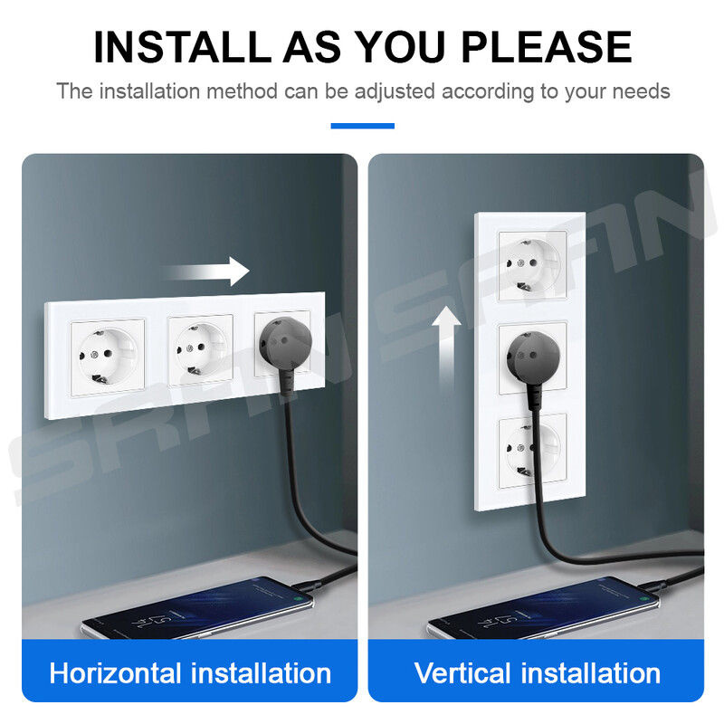 SRAN EU utičnica s USB punjenjem type-c 5V 2A Prekidač svjetla s gumbom 2-struke 1/2-krake staklene utičnice Standardno uzemljenje