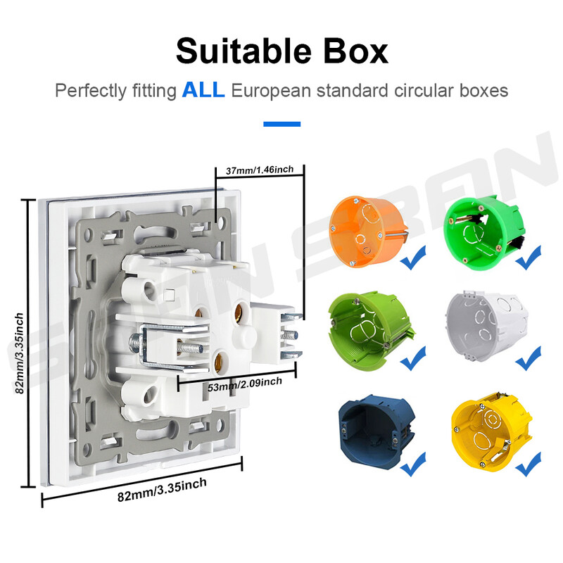 SRAN EU utičnica s USB punjenjem type-c 5V 2A Prekidač svjetla s gumbom 2-struke 1/2-krake staklene utičnice Standardno uzemljenje