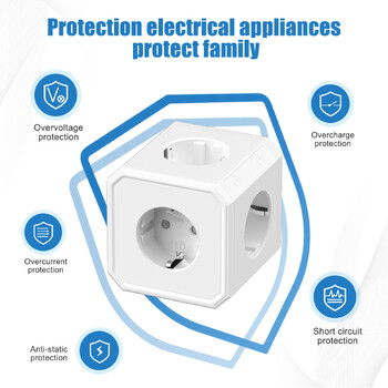 EU Plug Power Strip Cube με 5 πρίζες AC Προσαρμογέας πολλαπλών πριζών 250V 16A 4000W Ηλεκτρική πρίζα για οικιακό γραφείο ή ταξίδια