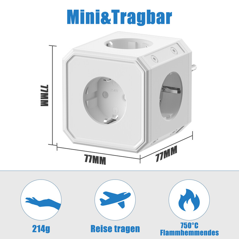 EU utikač Power Strip Cube s 5 AC utičnica Adapter s više utičnica 250 V 16 A 4000 W Električna utičnica za kućni ured ili putovanja