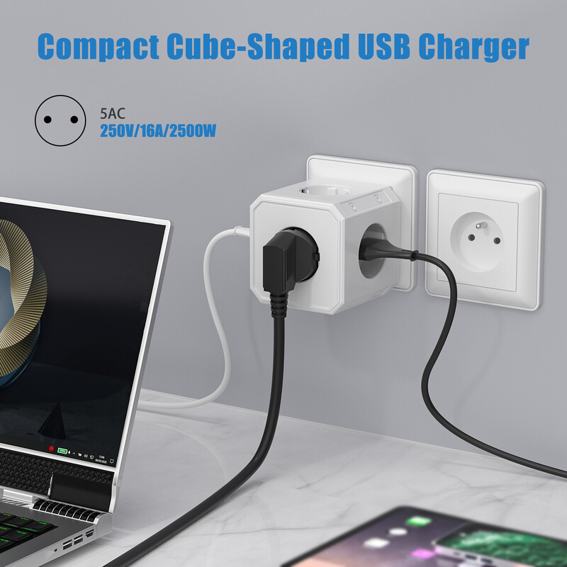EU utikač Power Strip Cube s 5 AC utičnica Adapter s više utičnica 250 V 16 A 4000 W Električna utičnica za kućni ured ili putovanja