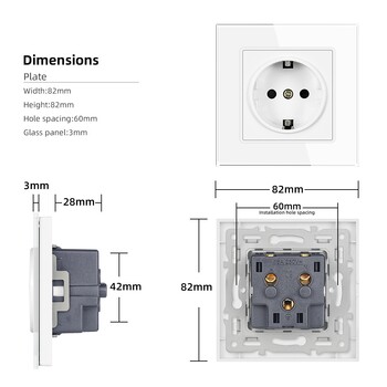 SRAN EU RU Ηλεκτρική πρίζα τοίχου 16A 220V 82*82mm Tempered Glass Πρίζα Βελτίωση σπιτιού Λευκό/Μαύρο