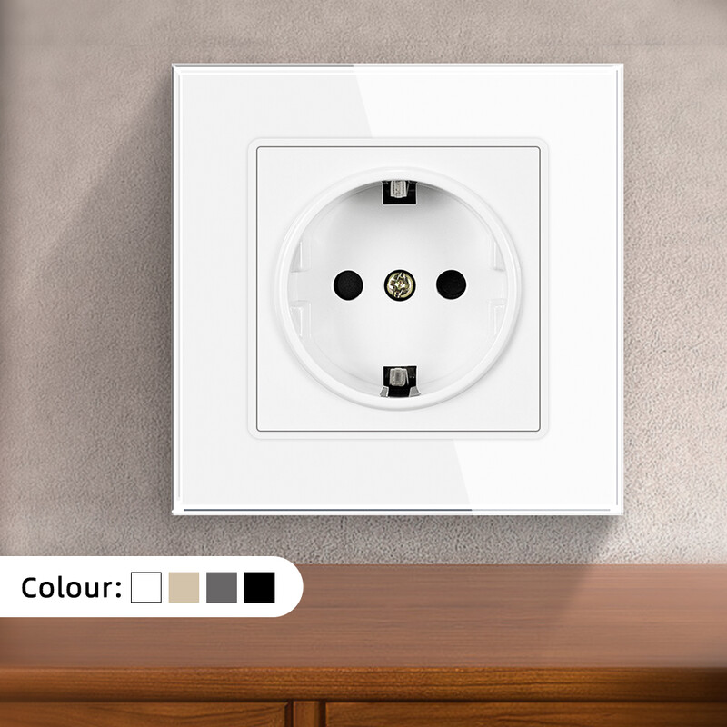 SRAN EU RU Zidna električna utičnica 16A 220V 82*82mm Utičnica od kaljenog stakla Kućna oprema bijela/crna