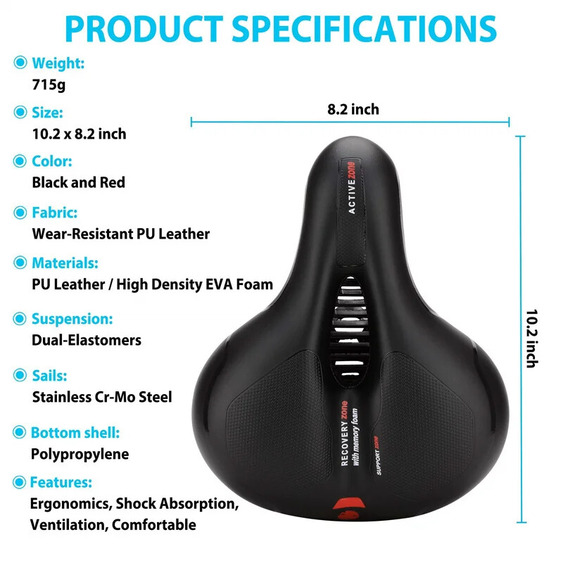 Sjedalo bicikla, udoban i prozračan jastuk za sjedalo bicikla, vodootporan s dvostrukim amortiziranjem za MTB brdski cestovni bicikl