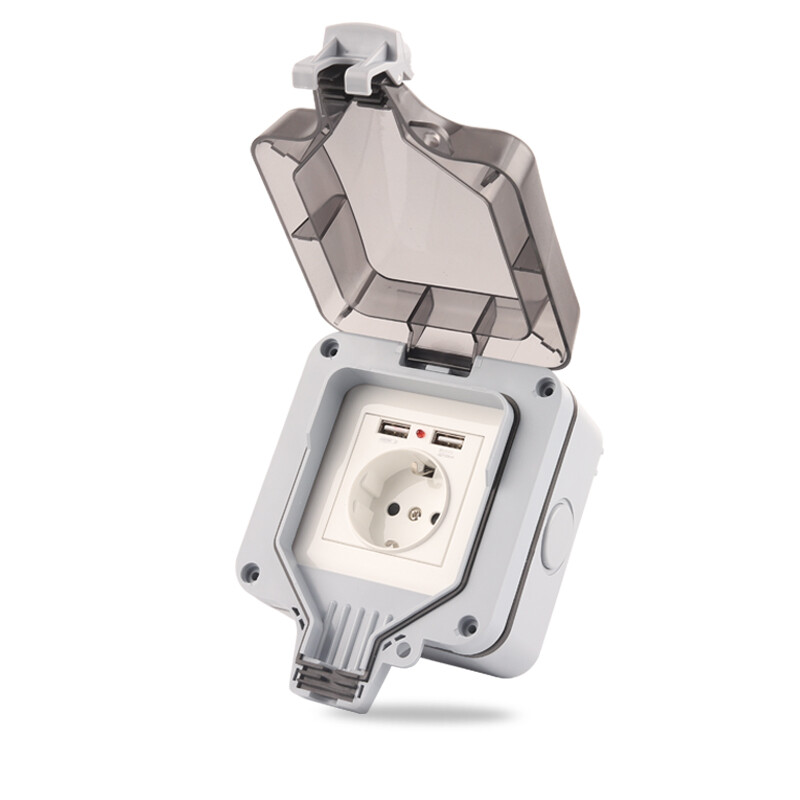 IP66 EU standard Njemački stil Vanjski vodootporan s USB utičnicom Zidni prekidač napajanja Utičnica Utičnica AC 250V 16A Kućna