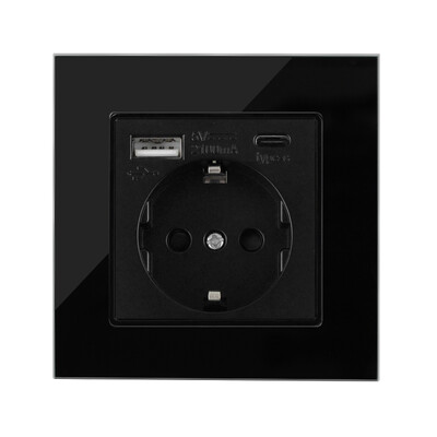 Zidne EU utičnice, utičnica za brzo punjenje tipa C, plastična/staklena ploča, 5 V 2,1 A dvostruki USB priključci EU električne utičnice, utičnice