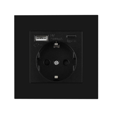 Zidne EU utičnice, utičnica za brzo punjenje tipa C, plastična/staklena ploča, 5 V 2,1 A dvostruki USB priključci EU električne utičnice, utičnice