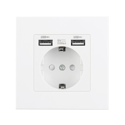 Zidne EU utičnice, utičnica za brzo punjenje tipa C, plastična/staklena ploča, 5 V 2,1 A dvostruki USB priključci EU električne utičnice, utičnice