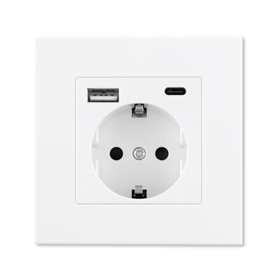 Zidne EU utičnice, utičnica za brzo punjenje tipa C, plastična/staklena ploča, 5 V 2,1 A dvostruki USB priključci EU električne utičnice, utičnice