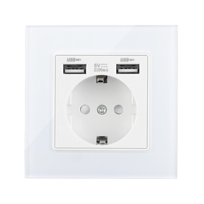 Zidne EU utičnice, utičnica za brzo punjenje tipa C, plastična/staklena ploča, 5 V 2,1 A dvostruki USB priključci EU električne utičnice, utičnice