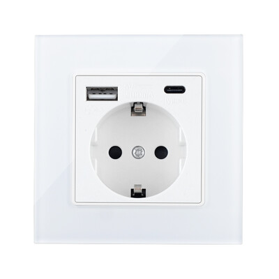 Zidne EU utičnice, utičnica za brzo punjenje tipa C, plastična/staklena ploča, 5 V 2,1 A dvostruki USB priključci EU električne utičnice, utičnice