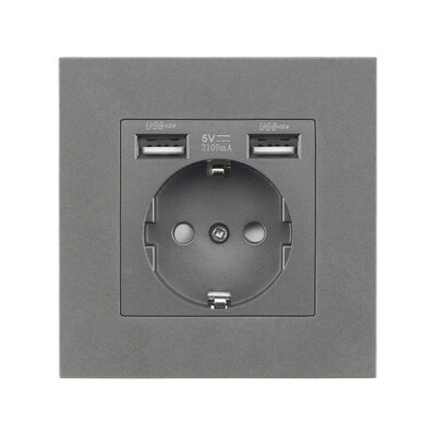 Zidne EU utičnice, utičnica za brzo punjenje tipa C, plastična/staklena ploča, 5 V 2,1 A dvostruki USB priključci EU električne utičnice, utičnice