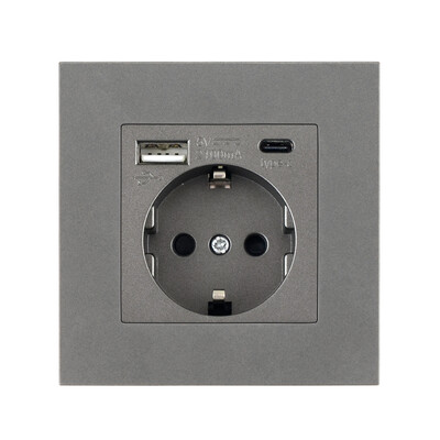 Zidne EU utičnice, utičnica za brzo punjenje tipa C, plastična/staklena ploča, 5 V 2,1 A dvostruki USB priključci EU električne utičnice, utičnice