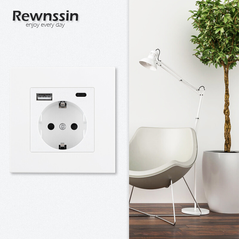 Zidne EU utičnice, utičnica za brzo punjenje tipa C, plastična/staklena ploča, 5 V 2,1 A dvostruki USB priključci EU električne utičnice, utičnice