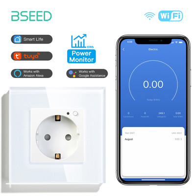 BSEED Стенен контакт Wifi EU Standard 86*86mm Smart Power Monitor Sockets WIFI Socket Google Alexa APP Control