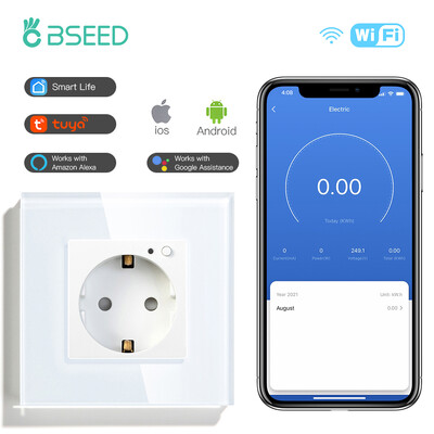 BSEED Zidna utičnica Wifi EU Standard 86*86mm Smart Power Monitor Utičnice WIFI utičnica Google Alexa APP Control