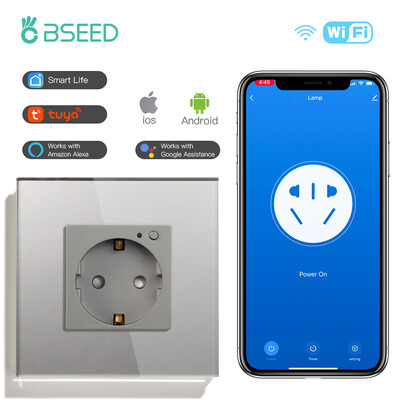 BSEED Zidna utičnica Wifi EU Standard 86*86mm Smart Power Monitor Utičnice WIFI utičnica Google Alexa APP Control