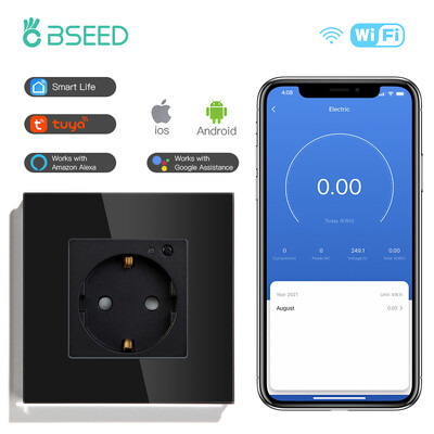 BSEED Zidna utičnica Wifi EU Standard 86*86mm Smart Power Monitor Utičnice WIFI utičnica Google Alexa APP Control