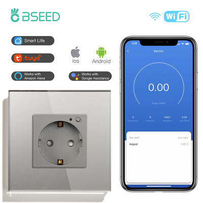 BSEED Zidna utičnica Wifi EU Standard 86*86mm Smart Power Monitor Utičnice WIFI utičnica Google Alexa APP Control