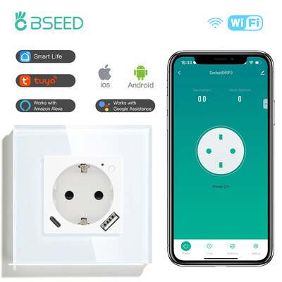 BSEED Zidna utičnica Wifi EU Standard 86*86mm Smart Power Monitor Utičnice WIFI utičnica Google Alexa APP Control