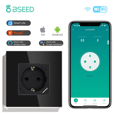 BSEED Zidna utičnica Wifi EU Standard 86*86mm Smart Power Monitor Utičnice WIFI utičnica Google Alexa APP Control