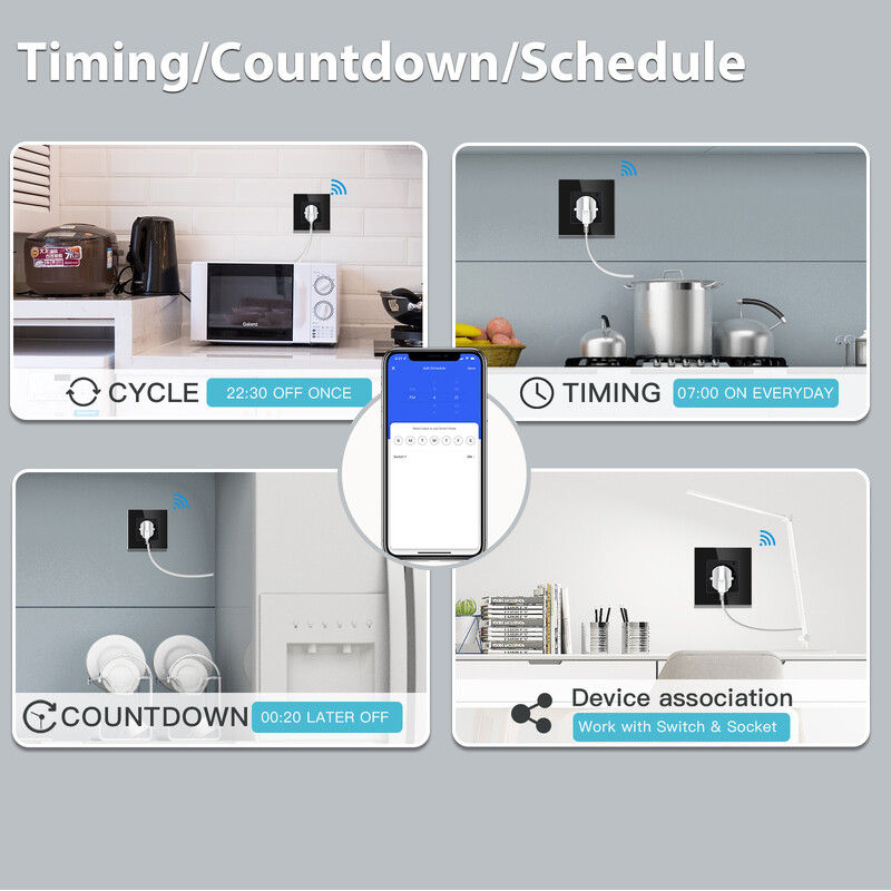BSEED Zidna utičnica Wifi EU Standard 86*86mm Smart Power Monitor Utičnice WIFI utičnica Google Alexa APP Control
