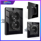 Bingoelec EU standard 16A zidna utičnica od kaljenog kristalnog stakla s USB-om crna dvostruka utičnica 110-250 V kućni ured