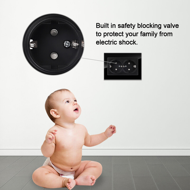 Bingoelec EU standard 16A zidna utičnica od kaljenog kristalnog stakla s USB-om crna dvostruka utičnica 110-250 V kućni ured