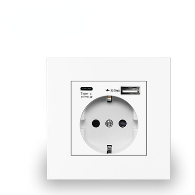 Shawader 86*86 Zidna USB Type-C utičnica Plastična ploča Ugrađena spavaća soba Dvostruka EU električna utičnica AC 110V-250V/16A