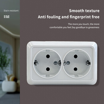 WESA White Wall Surface 2 Sockets βύσματα Εξωτερικές ηλεκτρικές πρίζες ΕΕ με πρίζα γείωσης, πλαστικό επιβραδυντικό φλόγας