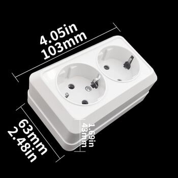 WESA White Wall Surface 2 Sockets βύσματα Εξωτερικές ηλεκτρικές πρίζες ΕΕ με πρίζα γείωσης, πλαστικό επιβραδυντικό φλόγας