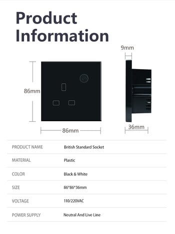 Logen WiFi UK Smart Socket Χρονοδιάγραμμα Πλαστικής Ενέργειας Παρακολούθηση Υποδοχή Neutral Wire 13A Tuya Smart Life Alexa Control 220V