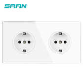 SRAN 2 banda EU elektromos aljzatok AC 250V 16A teljes képernyős edzett üveg panel, dupla tápcsatlakozós háztartási készülék