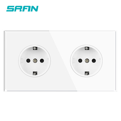 SRAN 2 banda EU elektromos aljzatok AC 250V 16A teljes képernyős edzett üveg panel, dupla tápcsatlakozós háztartási készülék