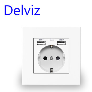 Delviz EU Standard USB Socket, AC 110V-250V, 16A Стенен вграден контакт, 5V 2A Dual Usb отвор за зареждане, EU захранващ контакт с USB порт