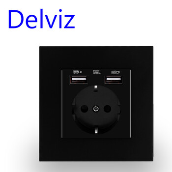 Delviz EU Standard USB Socket, AC 110V-250V, 16A Стенен вграден контакт, 5V 2A Dual Usb отвор за зареждане, EU захранващ контакт с USB порт