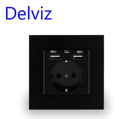 Delviz EU szabványos USB-aljzat, AC 110V-250V, 16A fali beépített aljzat, 5V 2A kettős USB-töltőnyílás, EU tápcsatlakozó USB-porttal