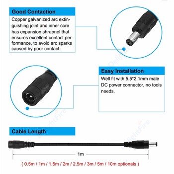 Καλώδιο προέκτασης 5,5 mm 2,1 mm DC 22 Gauge Wire 1/2/3/5/10 m Καλώδιο τροφοδοσίας αρσενικό σε θηλυκό για κάμερες ασφαλείας CCTV Φώτα λωρίδας LED