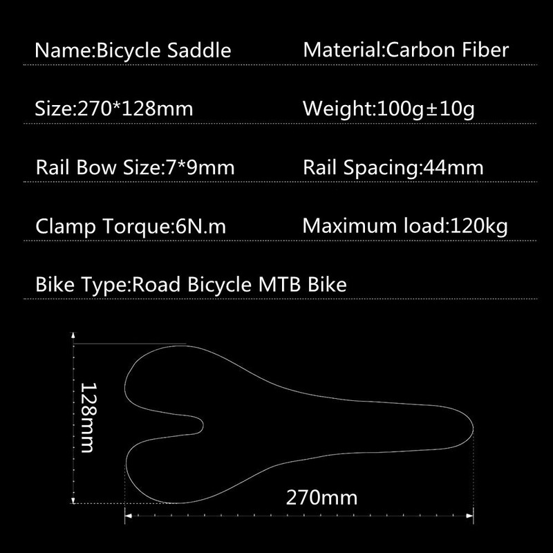 TOMTOU Fibră de carbon Bicicletă de drum sau MTB Șaua scaun față de bicicletă Dimensiunea 270*128mm Sarcina maximă 120kg