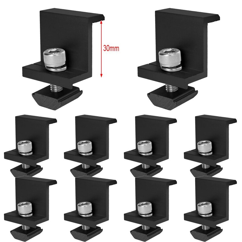 Stezaljka za montažu solarnog panela od 10 komada, podesivi Z nosač, metalna završna stezaljka, stezaljka za fotonaponsku ploču za dodatke za ugradnju solarnog sustava