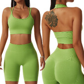 Set za jogu Ženski bešavni dvodijelni komplet za vježbanje Ženski sportski grudnjak s kratkim rukavima, aktivna odjeća Odjeća za teretanu za žene