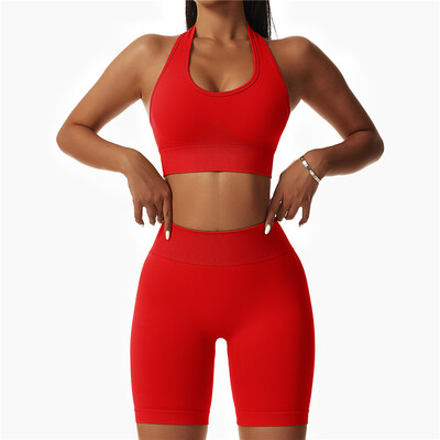 Set za jogu Ženski bešavni dvodijelni komplet za vježbanje Ženski sportski grudnjak s kratkim rukavima, aktivna odjeća Odjeća za teretanu za žene