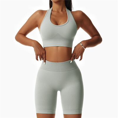 Set za jogu Ženski bešavni dvodijelni komplet za vježbanje Ženski sportski grudnjak s kratkim rukavima, aktivna odjeća Odjeća za teretanu za žene