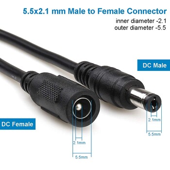 Καλώδιο επέκτασης DC 12V Αρσενικό 2,1mm*5,5mm Ηλεκτρικό καλώδιο Λευκό Μαύρο 0,5m 1m 2m 3m 5m 10m Καλώδιο επέκτασης για κάμερα LED