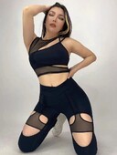 Ženski seksi dvodijelni set za jogu sa spojenom mrežom Jedinstvena asimetrična majica za jogu goli osjećaj izdubljene uske uske pune hlače za jogu
