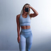 Biezs Bezšuvju Jogas Komplekts Sieviešu Black Rid 2Gb Divdaļīgs Crop Top Krūšturis Legging Sporta tērps Treniņa apģērbs Fitnesa Apģērbs Sporta komplekti